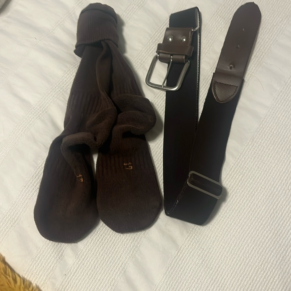 Youth, baseball belt, and baseball socks, brown